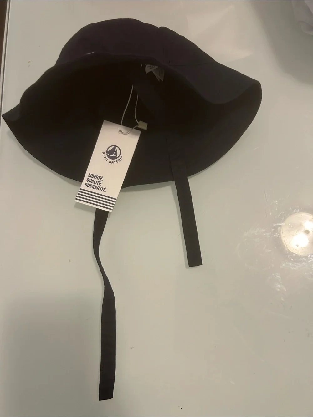 Petit Bateau Navy Blue Cotton Sun Hat with Ties